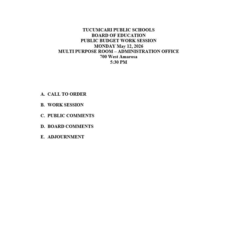 TPS Board Work Session Agenda 5-12-2026