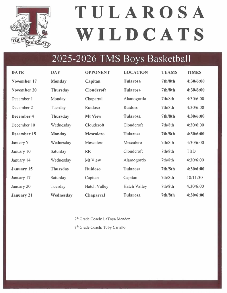 2025-2026 Basketball Schedules