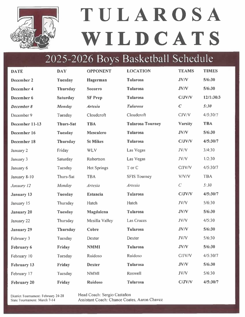 2025-2026 Basketball Schedules