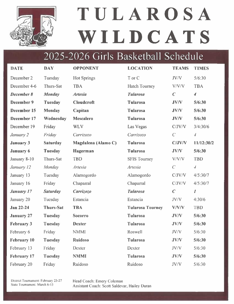 2025-2026 Basketball Schedules