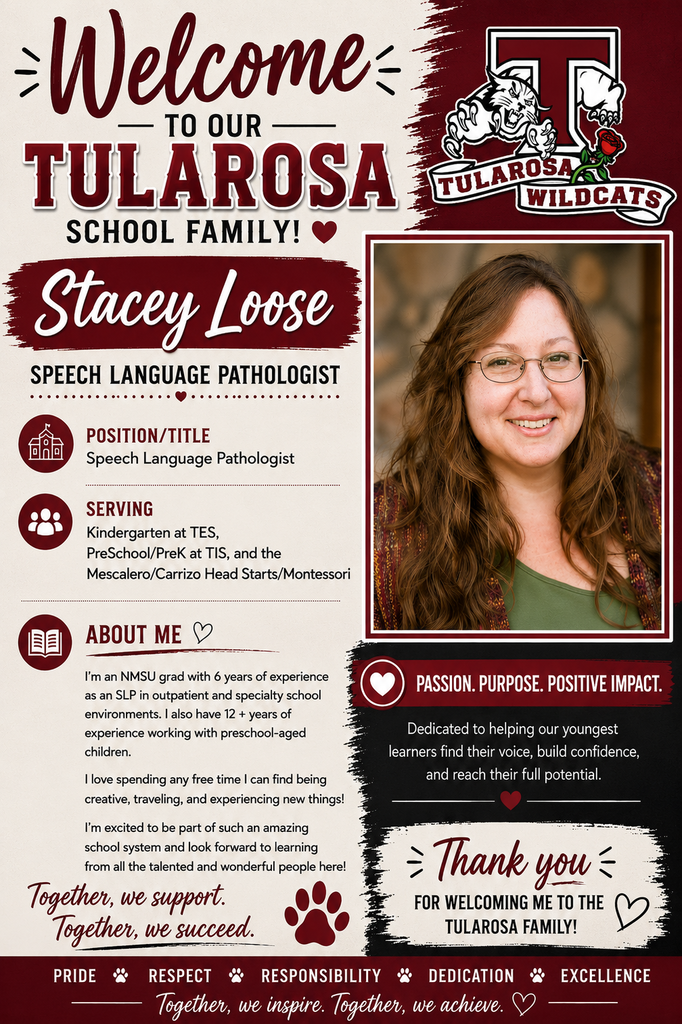 A poster displays a smiling woman named Stacey Loose, a speech language pathologist, with a background of red and white.