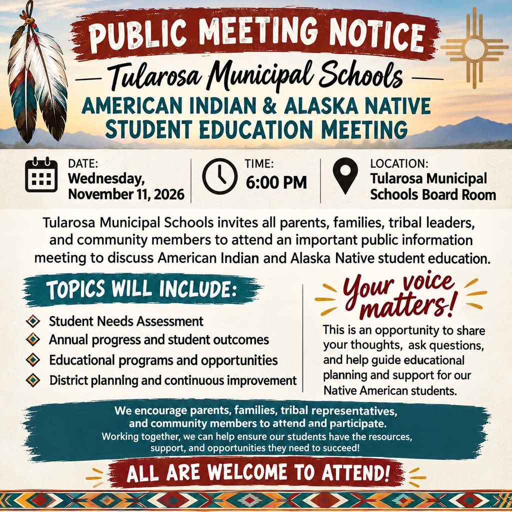 Advertisement for a public meeting to discuss American Indian and Alaska Native student education.