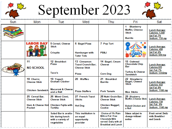 September Menu Tulelake Basin Elementary School