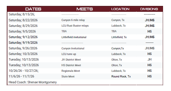 2026 XC Schedule