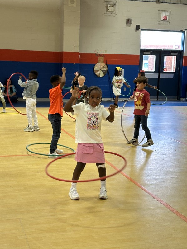 gym, hula hoops, students