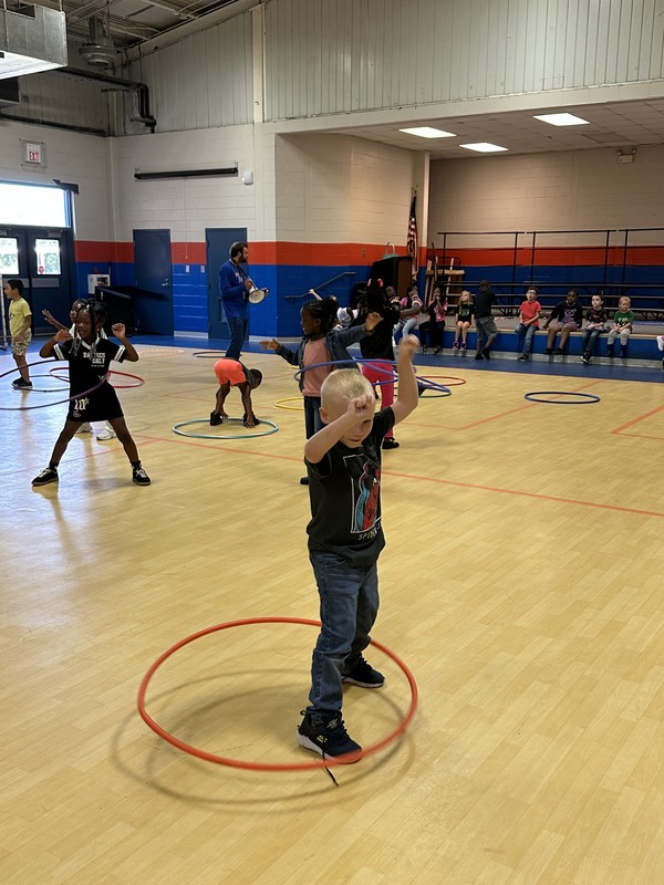 gym, hula hoops, students