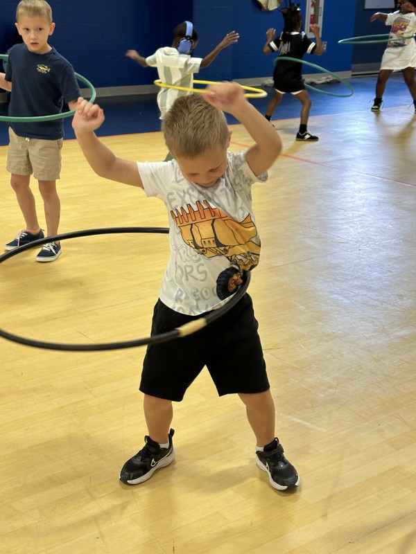 gym, hula hoops, students
