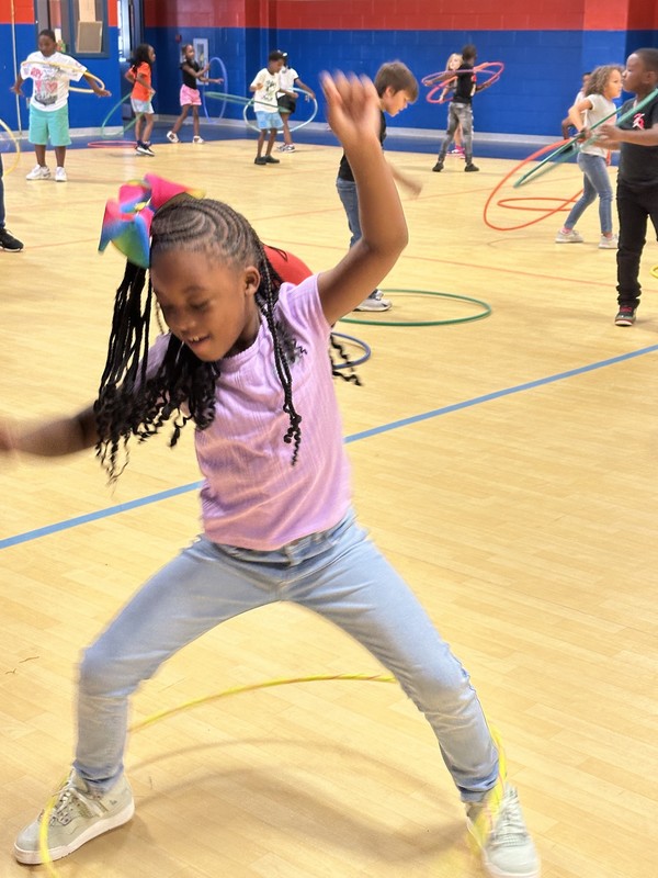 gym, hula hoops, students