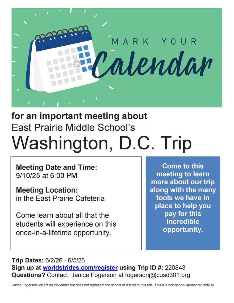 East Prairie Washington DC Trip Information.