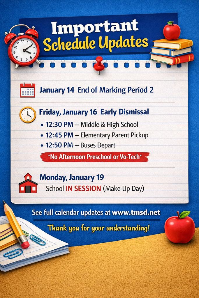 schedule updates, friday january 16 early dismissal, monday january 19 school is in session