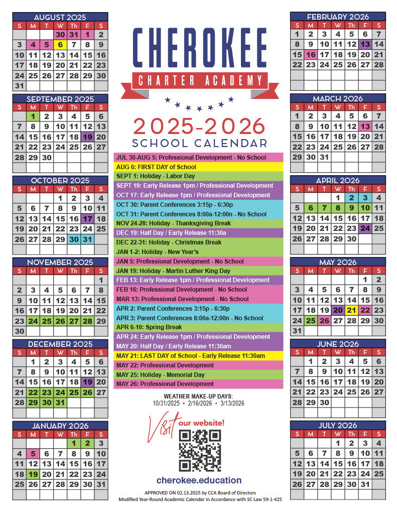 CCA 2025-2026 school calendar