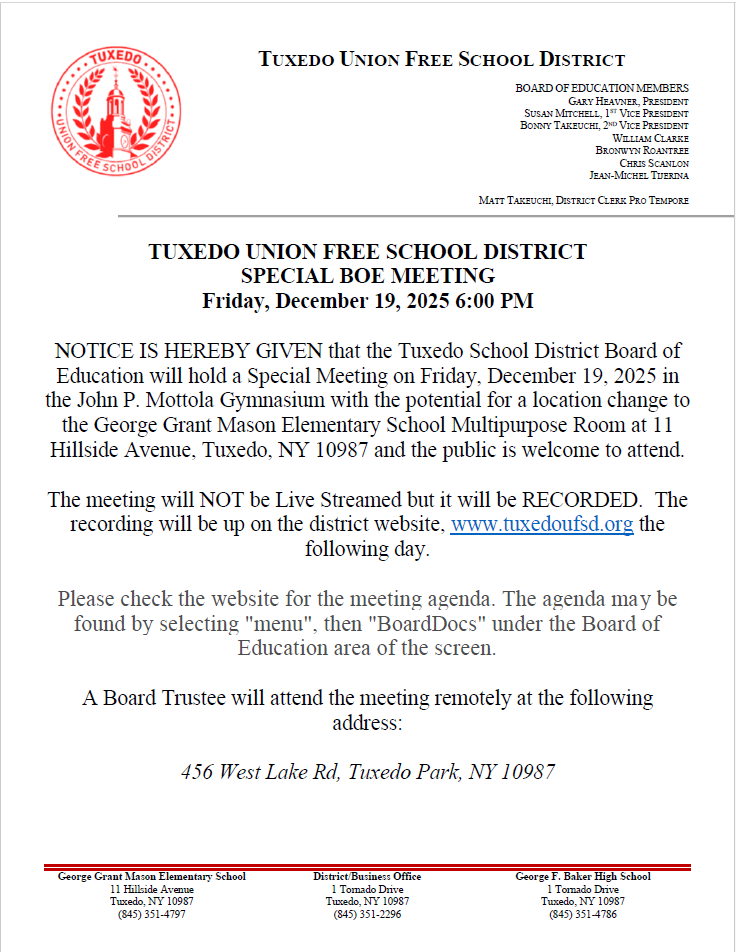 BOE Special Meeting Announcement 12/19/2025 