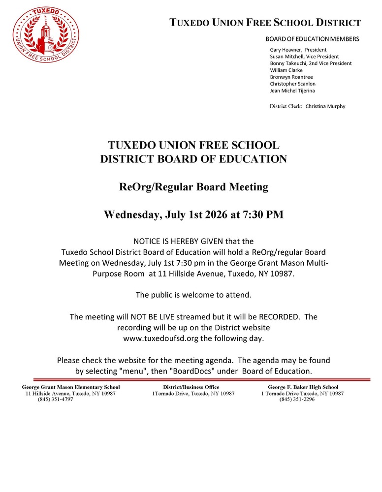 Tuxedo UFSD ReOrg/Regular Meeting