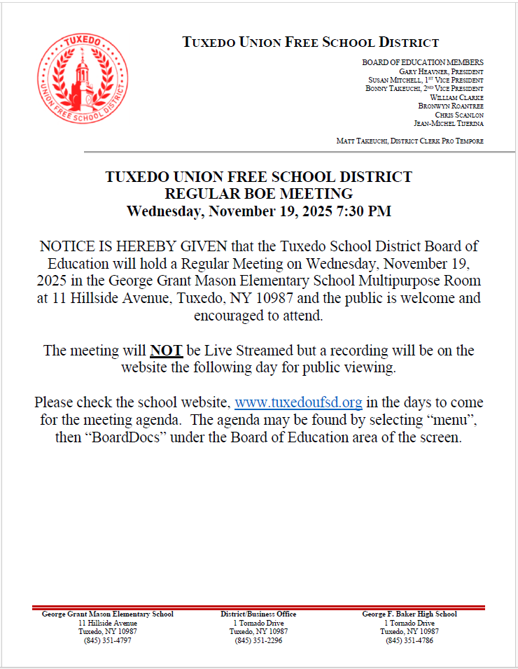 UPDATED BOE Regular Meeting 11/19/2025