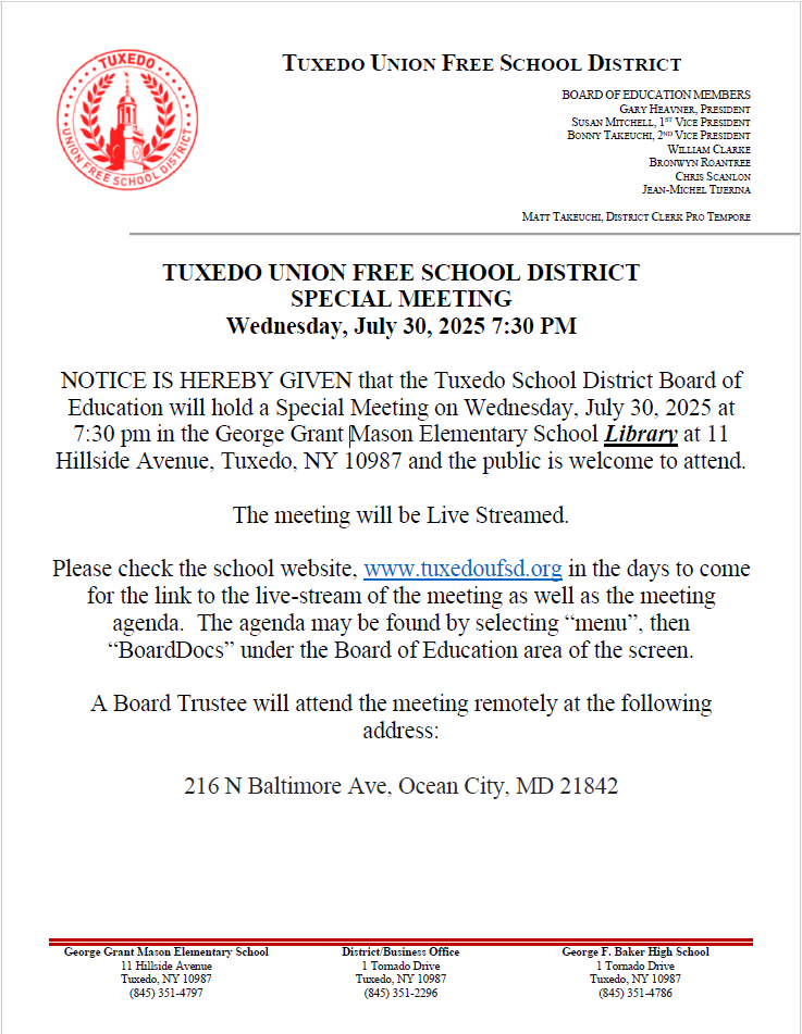 BOE Special Meeting Announcement 7/30/2025 Updated
