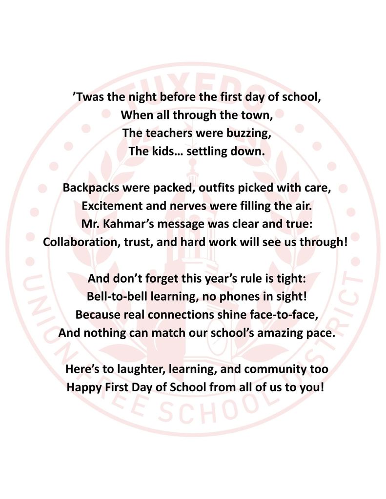 ’Twas the night before the first day of school, When all through the town, The teachers were buzzing, The kids… settling down