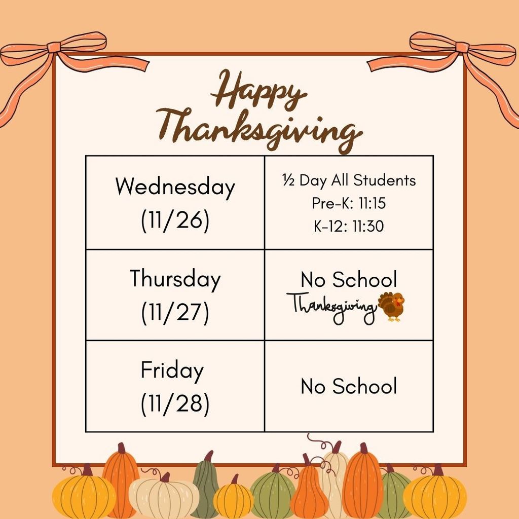 Thanksgiving Week Schedule