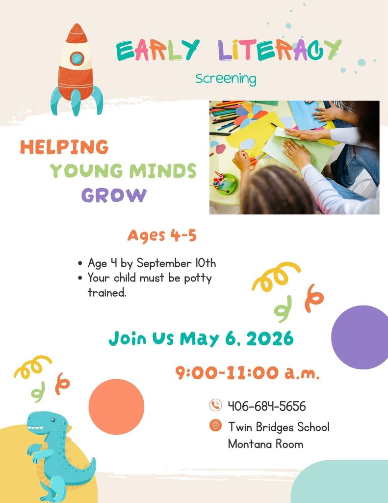 Twin Bridges Early Literacy Screening May 6th, 9:00am-11:00am