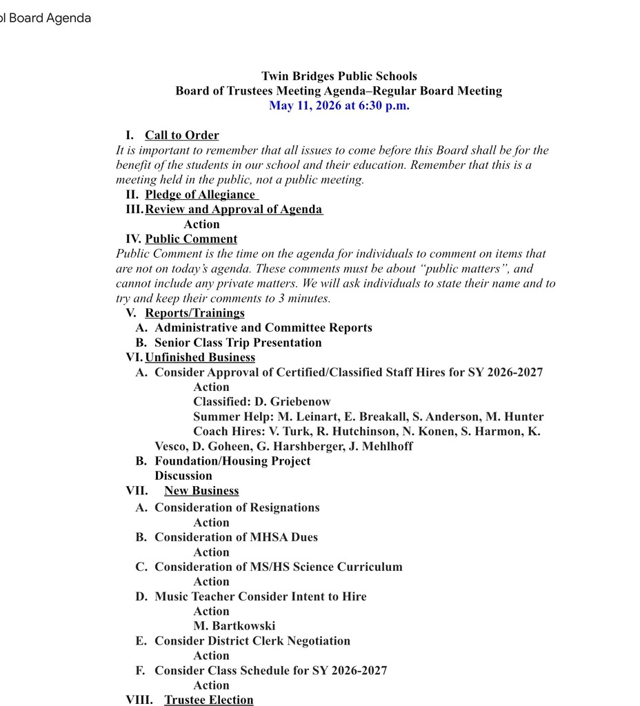 May 11 Board Meeting Agenda