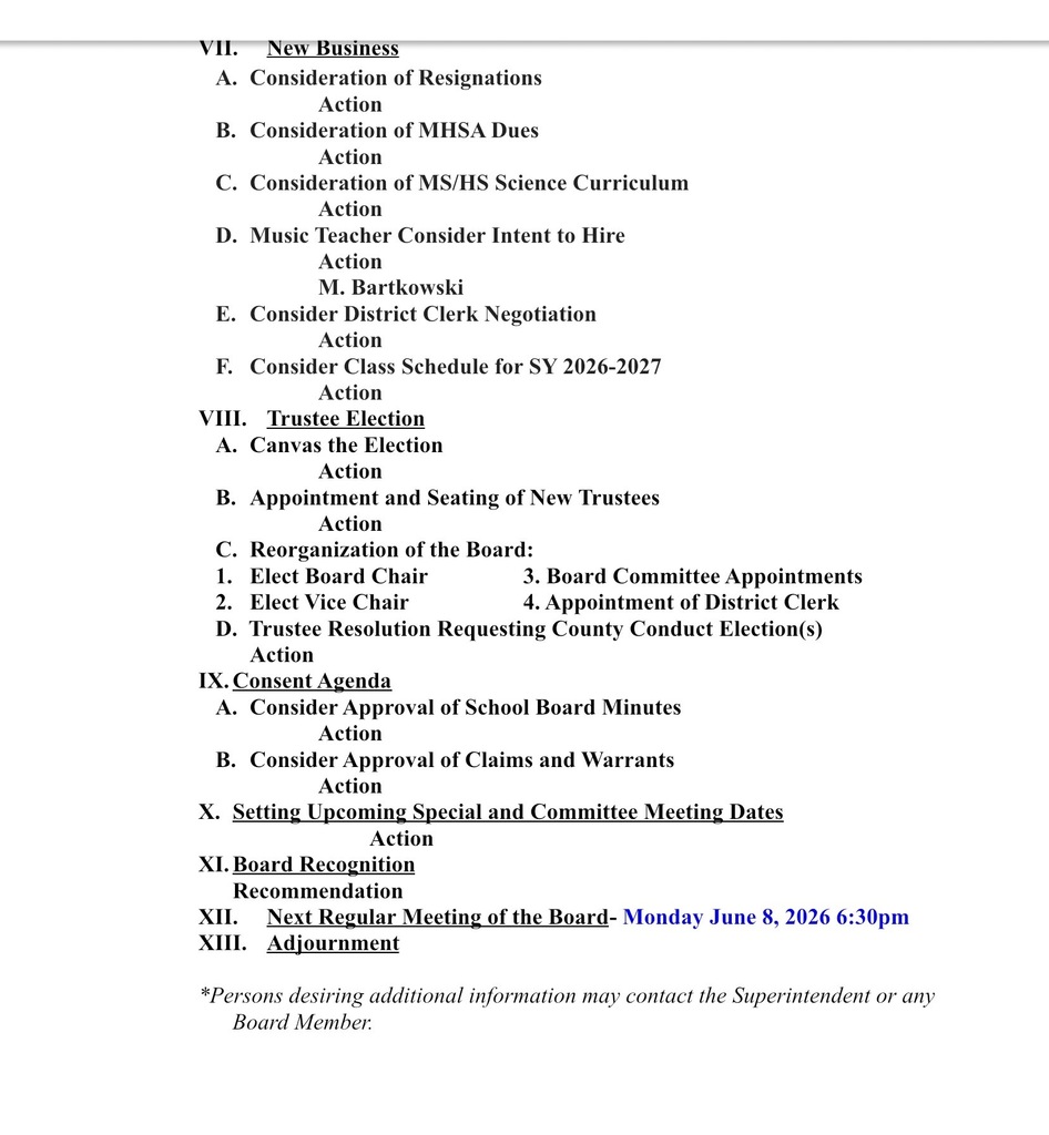 May 11 Board Meeting Agenda continued