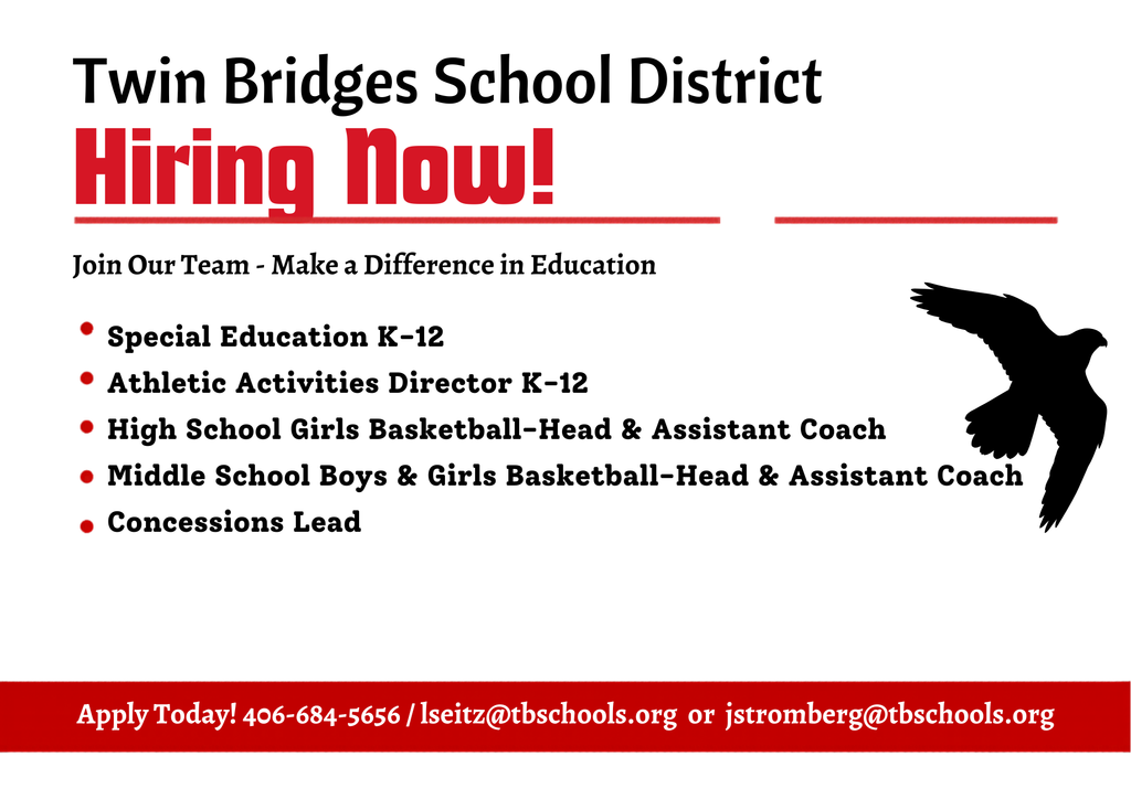 Positions open at Twin Bridges School District--Updated as of May 12, 2026
