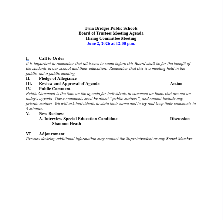 Committee Board Agenda