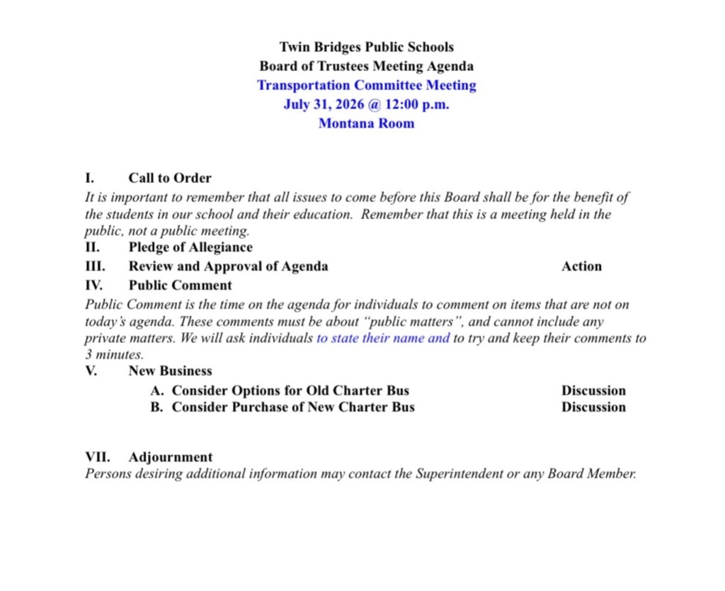 Transportation Committee Meeting Agenda July 31, 2026