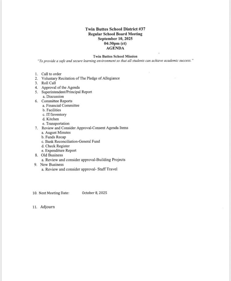 TBSB September Agenda 