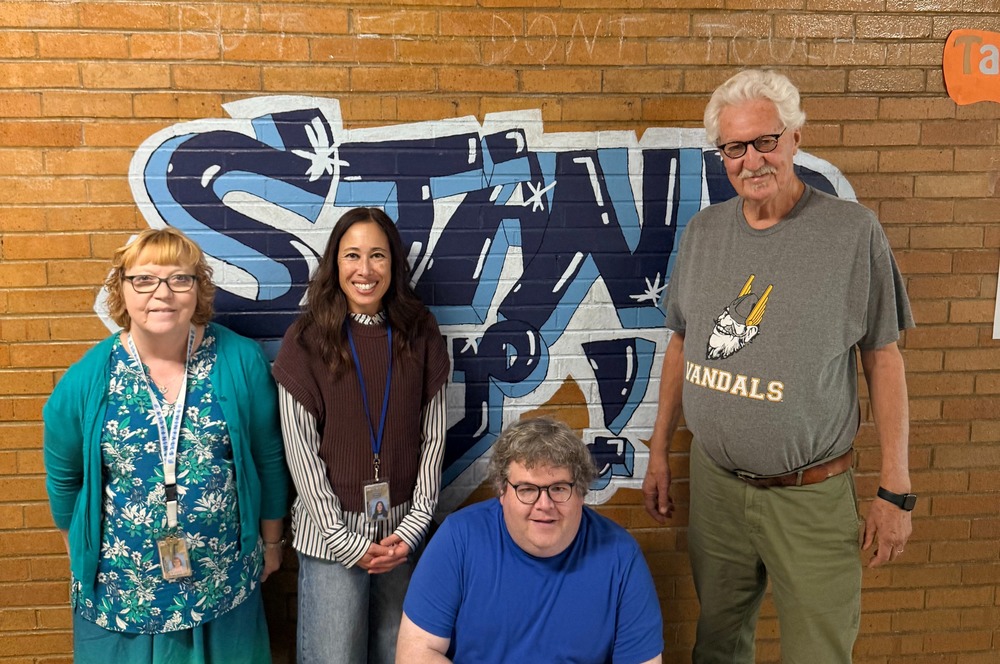 Pictured: JoMarie Connor and Candace Wright (Quiz Bowl – $500), Richard Nobbe (Band – $400), and Ken High (Class of ’66) Not pictured: Dan Child (Choir – $500)