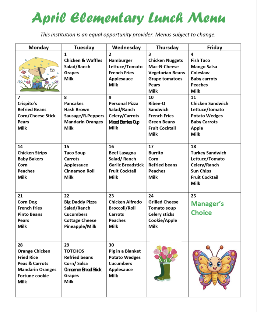 lunch menus with lots of meals listed