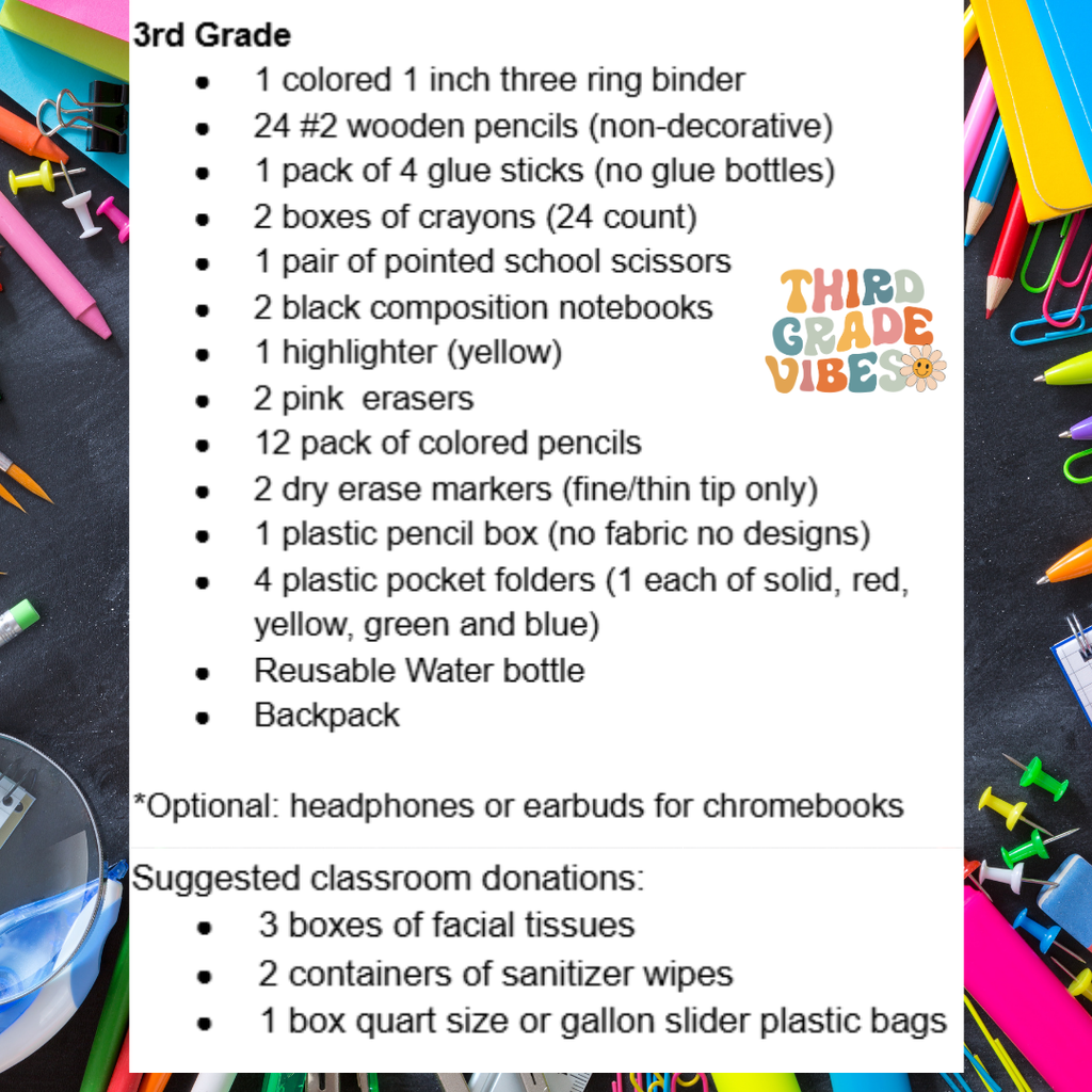 Third Grade Supply List