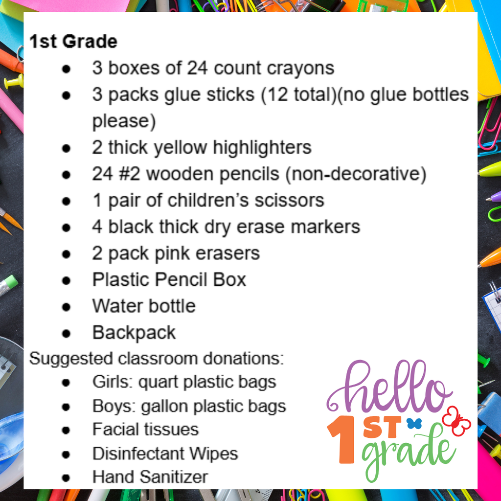 First Grade Supply List