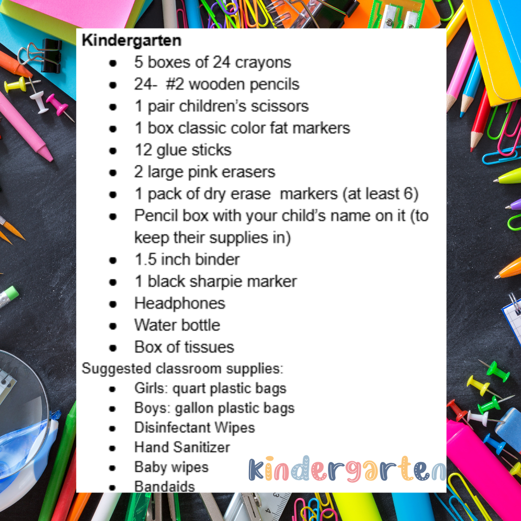 Kindergarten Supply List
