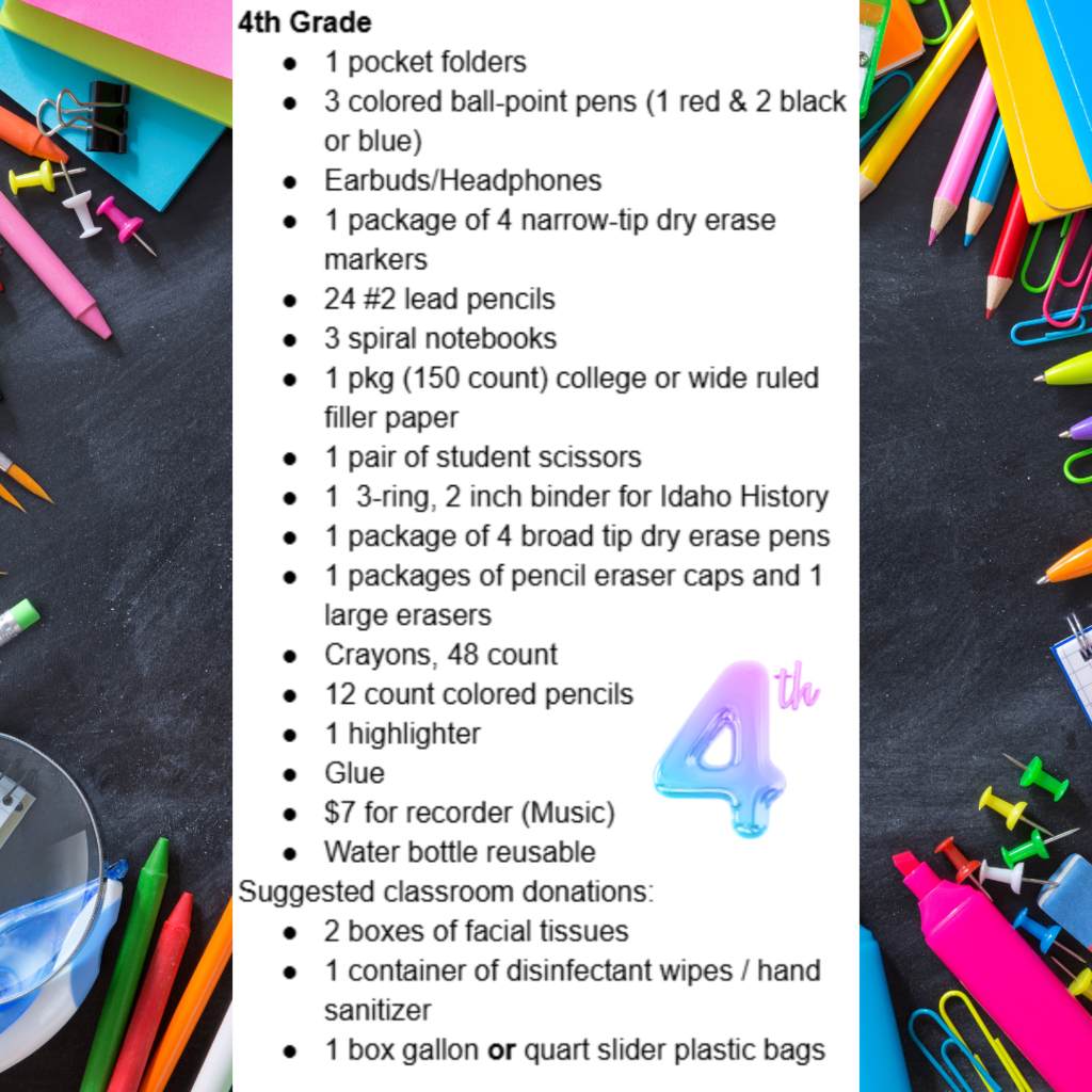 Fourth Grade Supply List