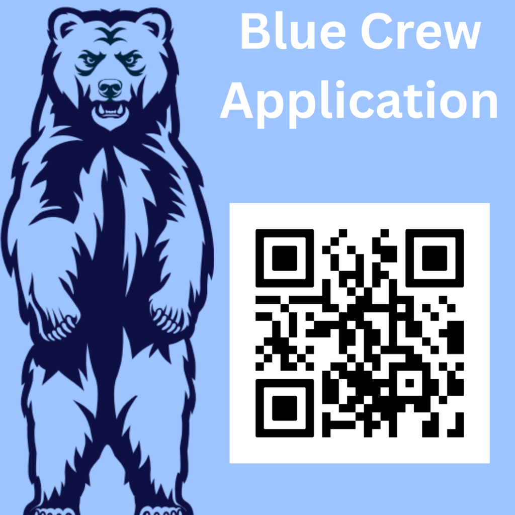 Standing Bear. Blue Crew Application with a QR code.