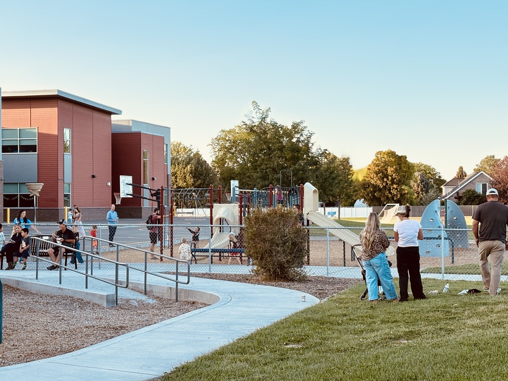 families playing on the playground and eating