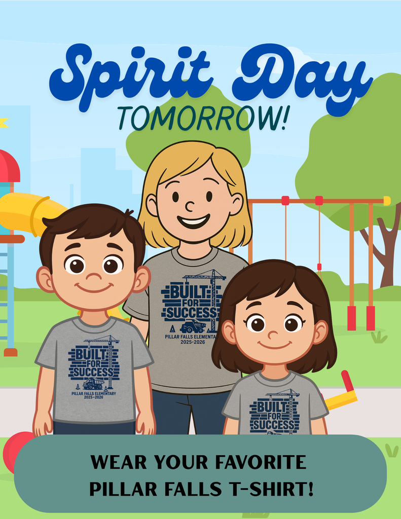 kids and teacher wearing school spirit shirts by a playground