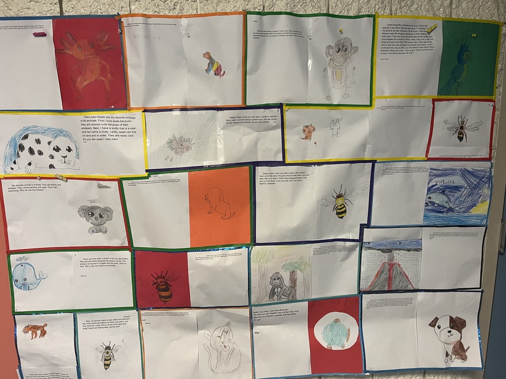Student paragraphs arranged into a quilt pattern.