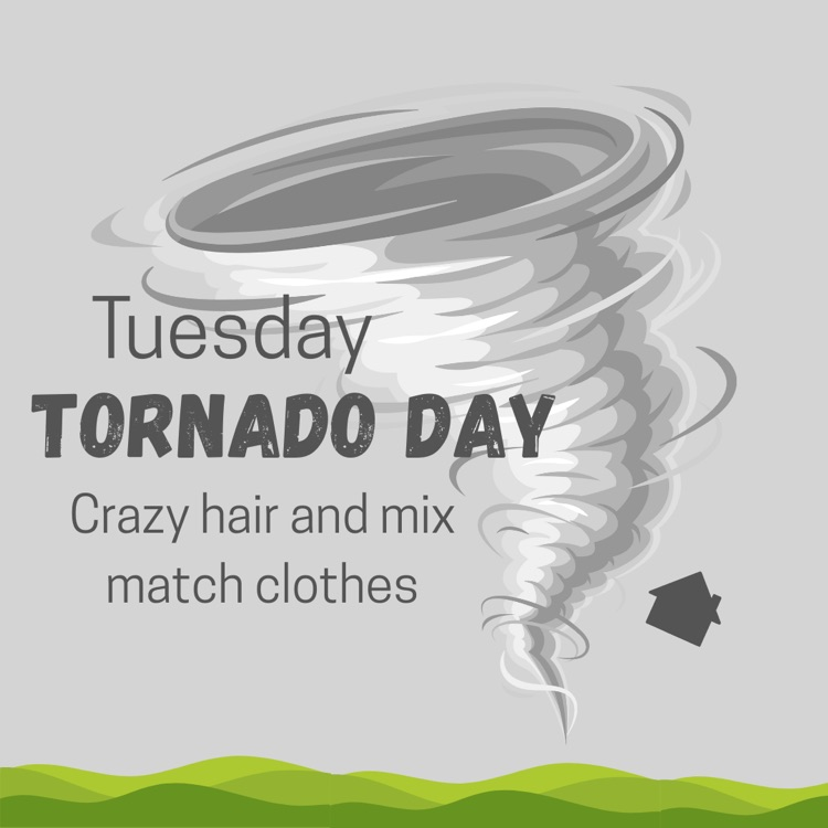 Tuesday Tornado Day. Crazy hair and mismatch.