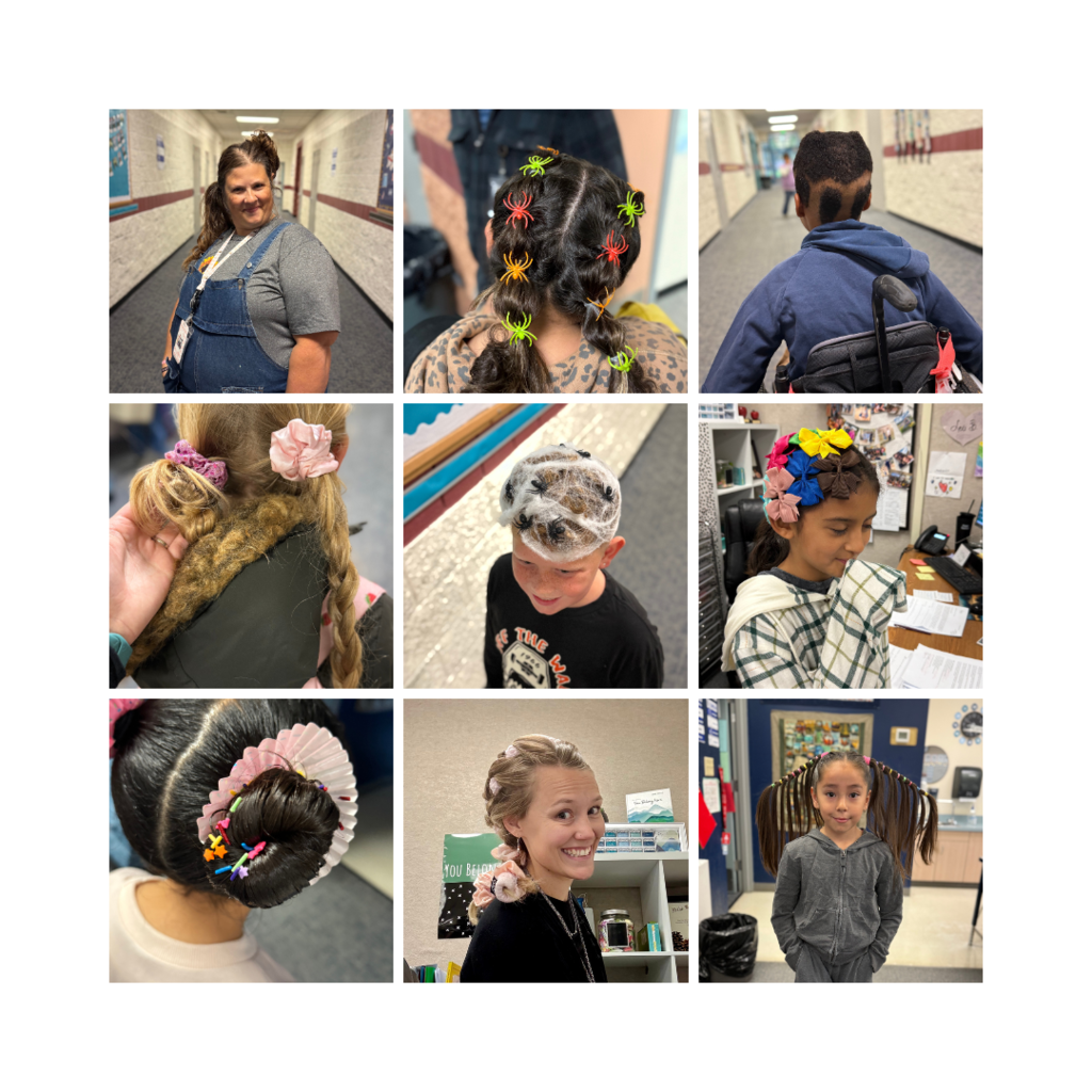 Crazy Hair Day - students and teachers posing with their crazy hair