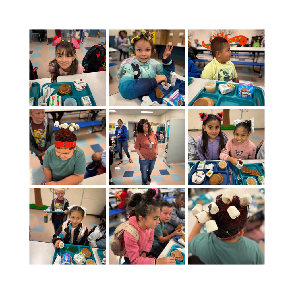 Crazy Hair Day - students and teachers posing with their crazy hair