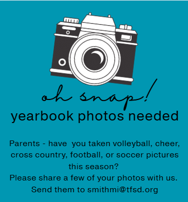 a blue square with a black and white camera on it with black print