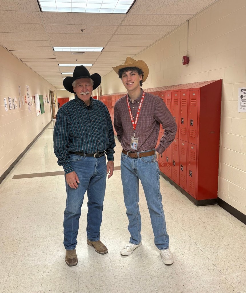 OMS teachers mr. Lawson and Mr. McBride are dressed up in western wear for sprit week and these two are exactly 60 years apart.