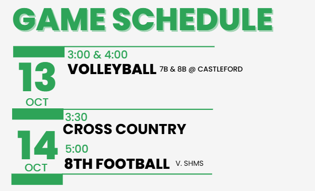 a white background flyer with green and black lettering