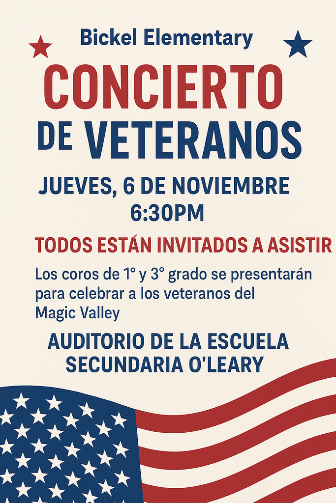 Flag background spanish information about Veterans day concert