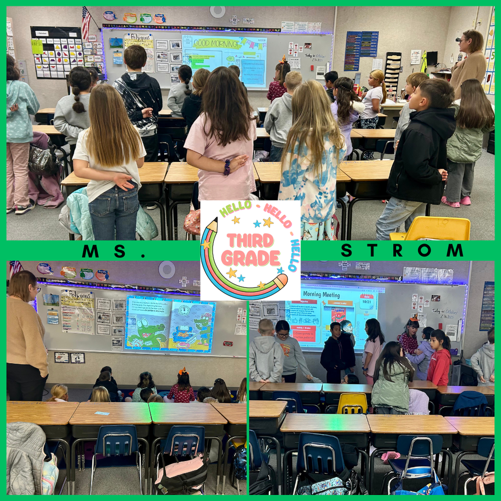 Pictures of students in the morning with teacher