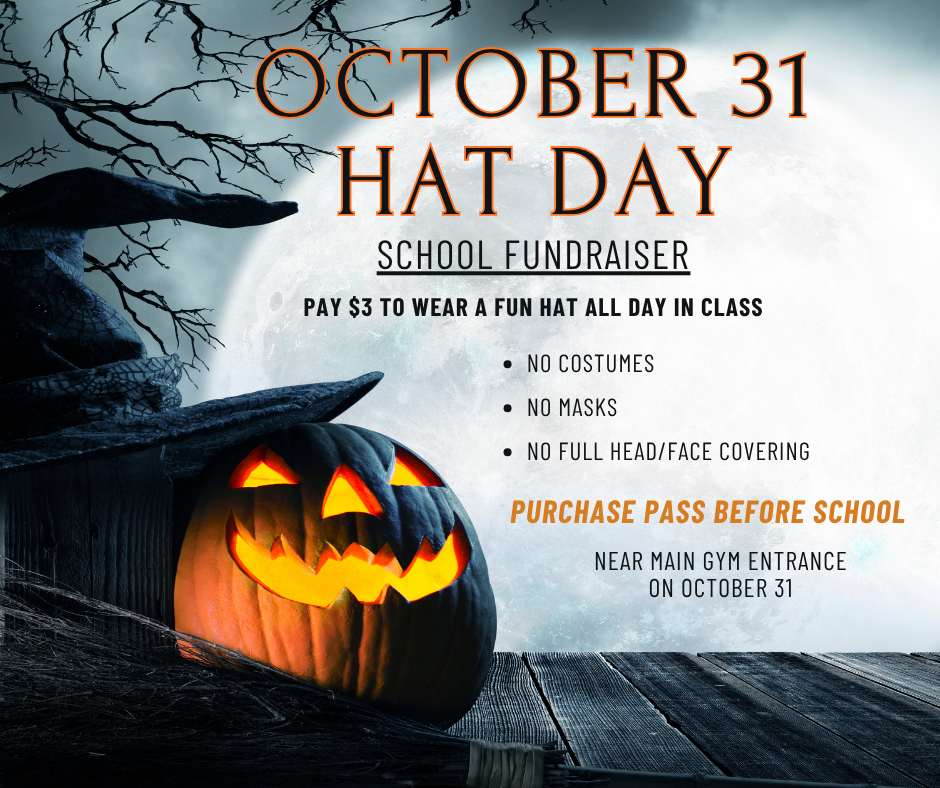 A Halloween theme flyer with a black tree and a jack-o-lantern and black and orange font.