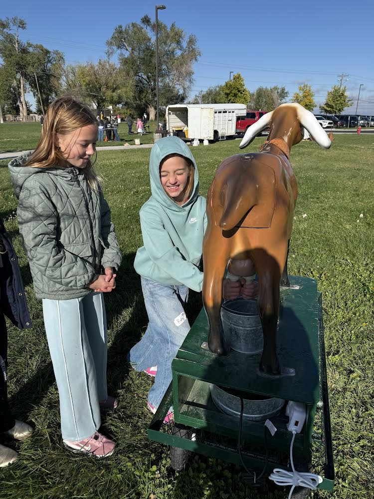 Students working with a horse saddle