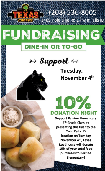 Flyer for 5th grade fundraiser at Texas Roadhouse Grill