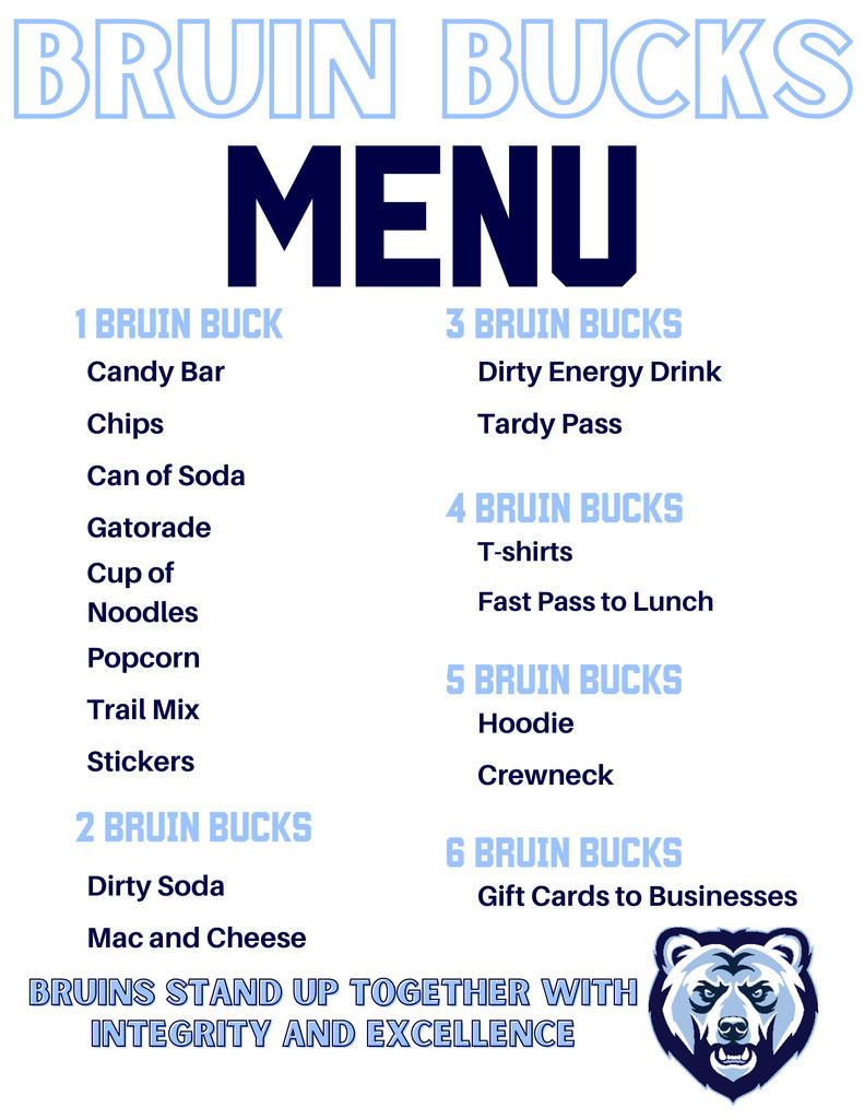 Bruin Bucks Menu